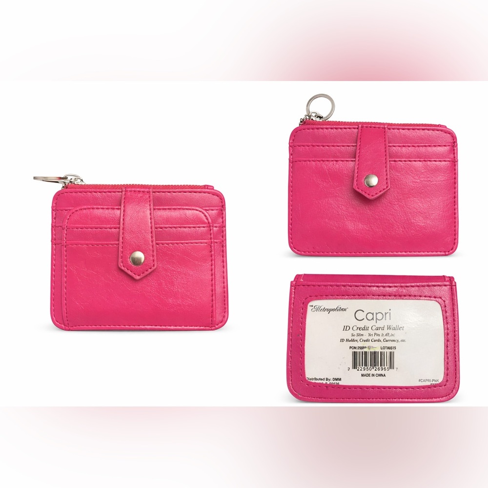 Hot Pink Capri ID Credit Card Wallet – Slim Card Holder w/ Keyring